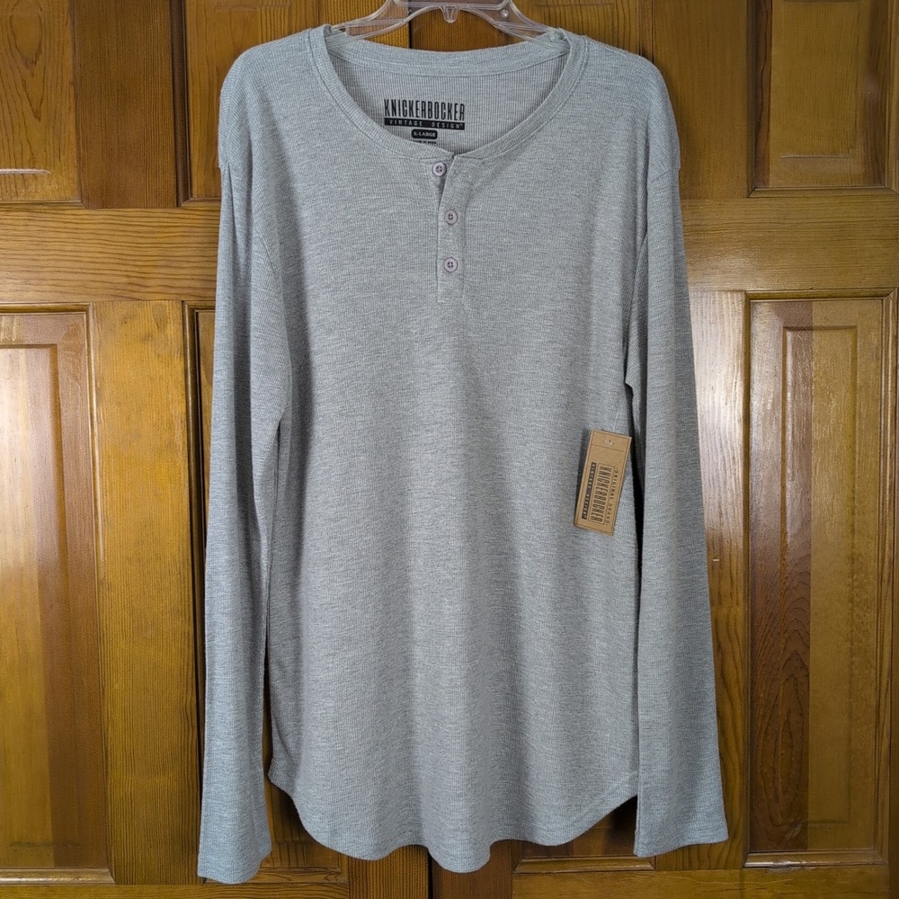 Knickerbocker Henley Shirt Mens XL Grey New Waffle Knit Long Sleeve Thermal
